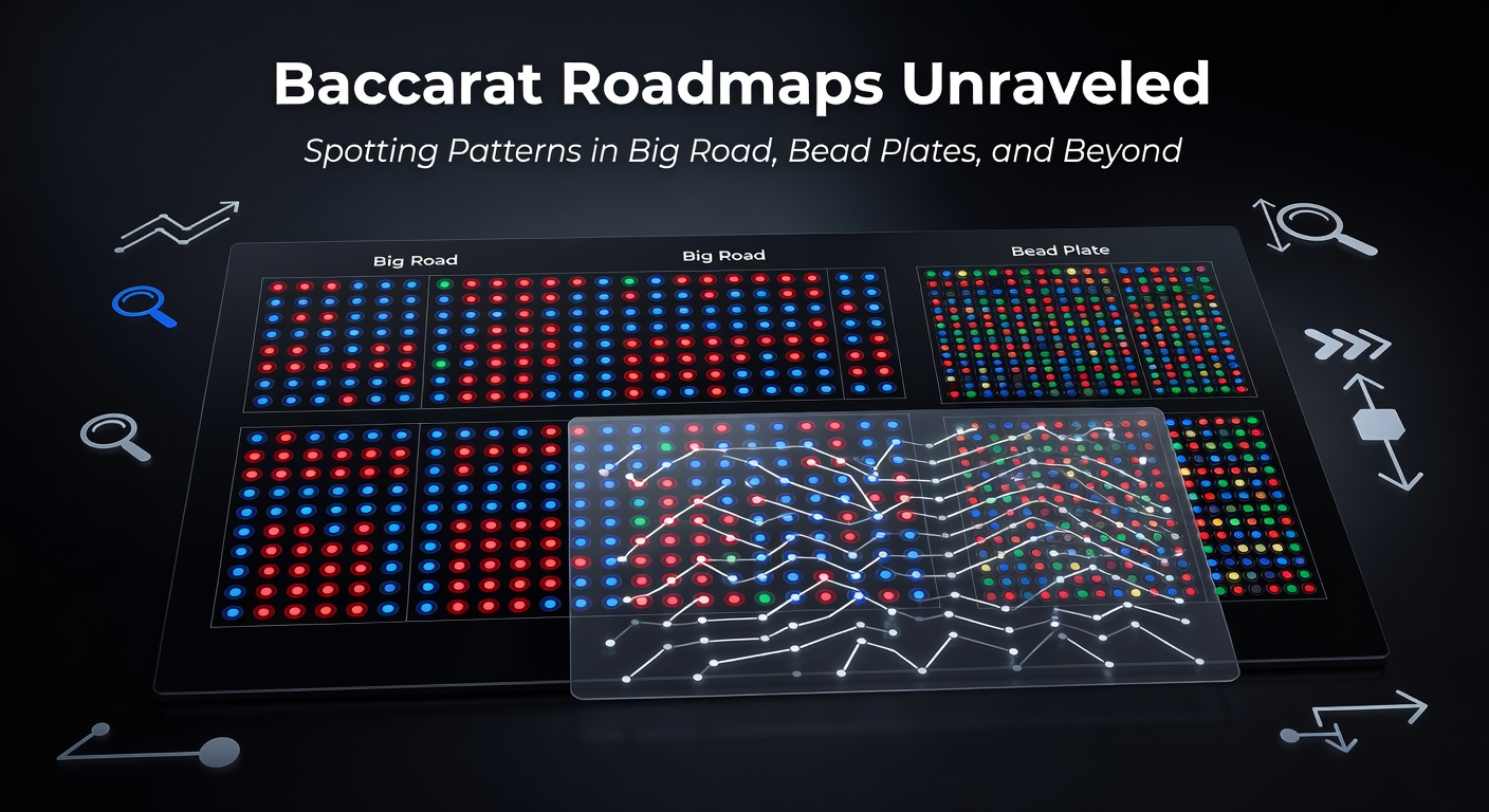 Überblick über ein Baccarat-Roadmap mit Big Road und Bead Plate, das typische Muster wie Streaks und Chops zeigt