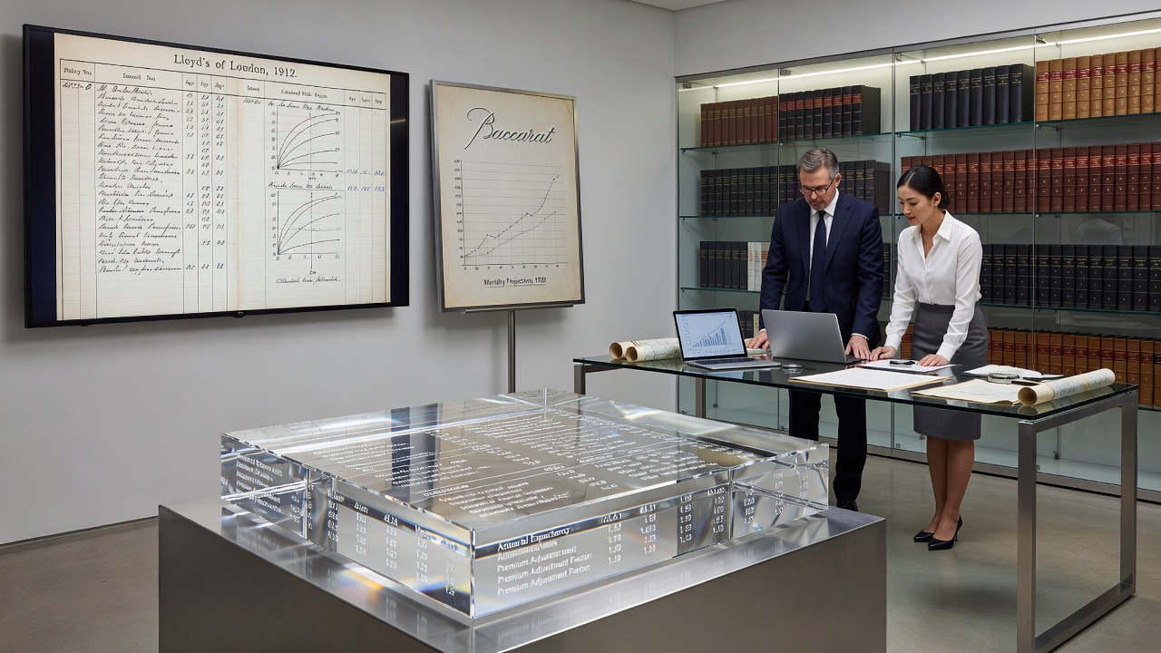 Archivdokumente mit versicherungsmathematischen Tabellen und Baccarat-Wahrscheinlichkeitsberechnungen aus europäischen Sammlungen