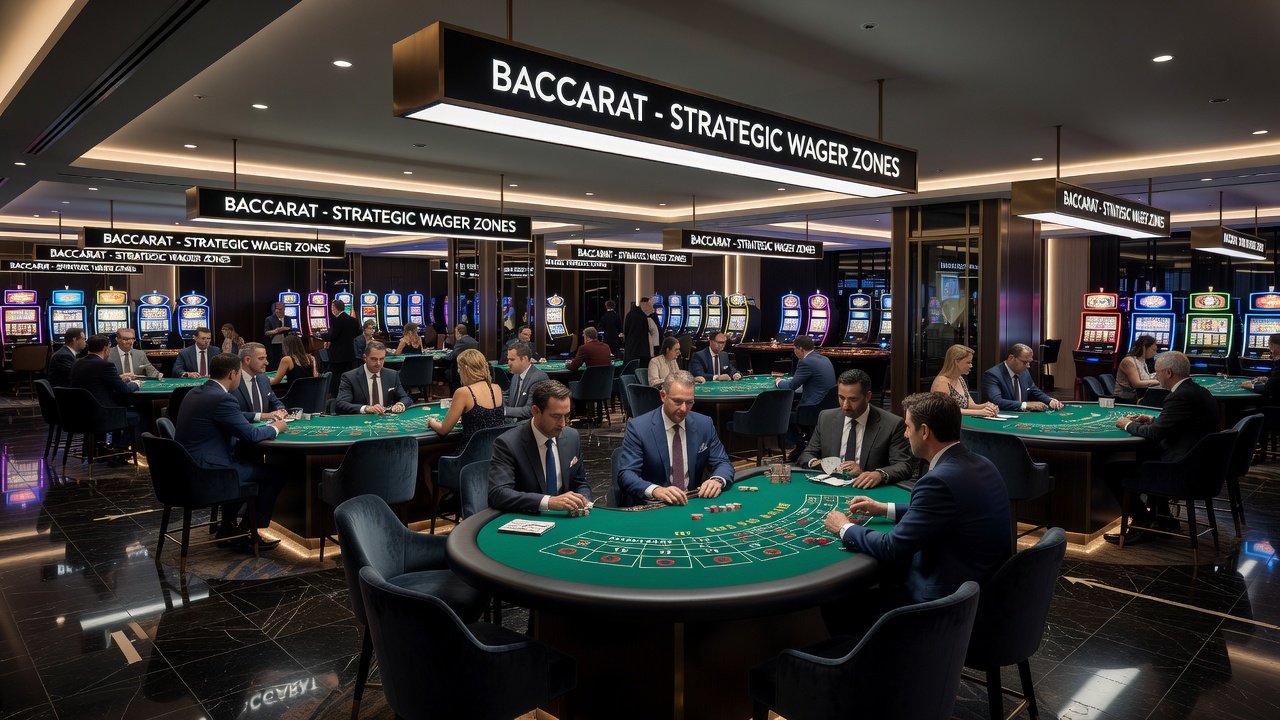 Detailansicht eines Baccarat-Tisches mit umgebender Wegführung und Beleuchtung in einem Resort-Casino