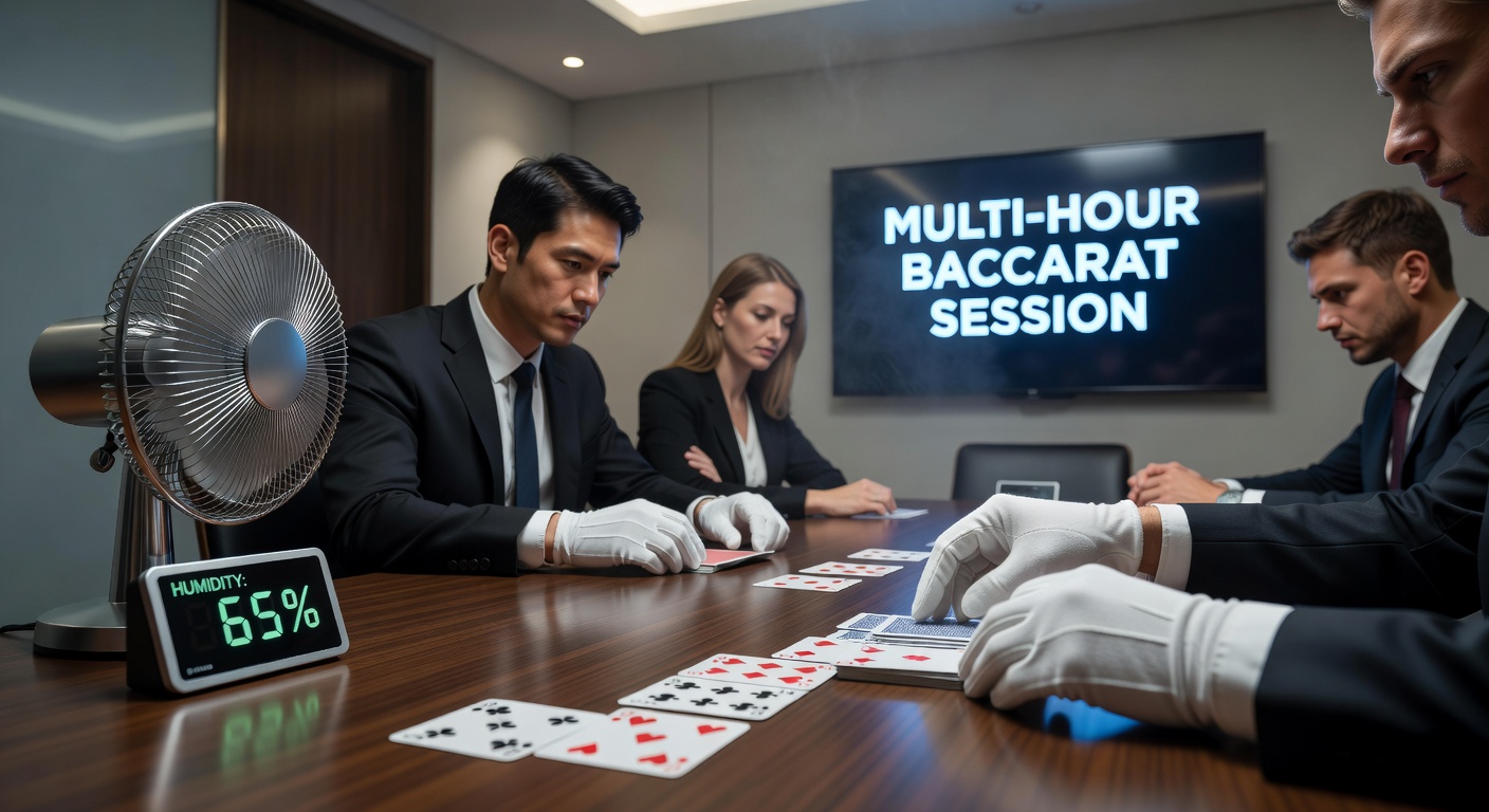 Spieler und Dealer bei der Kartenhandhabung unter Einfluss von Raumklima in einem Baccarat-Tisch