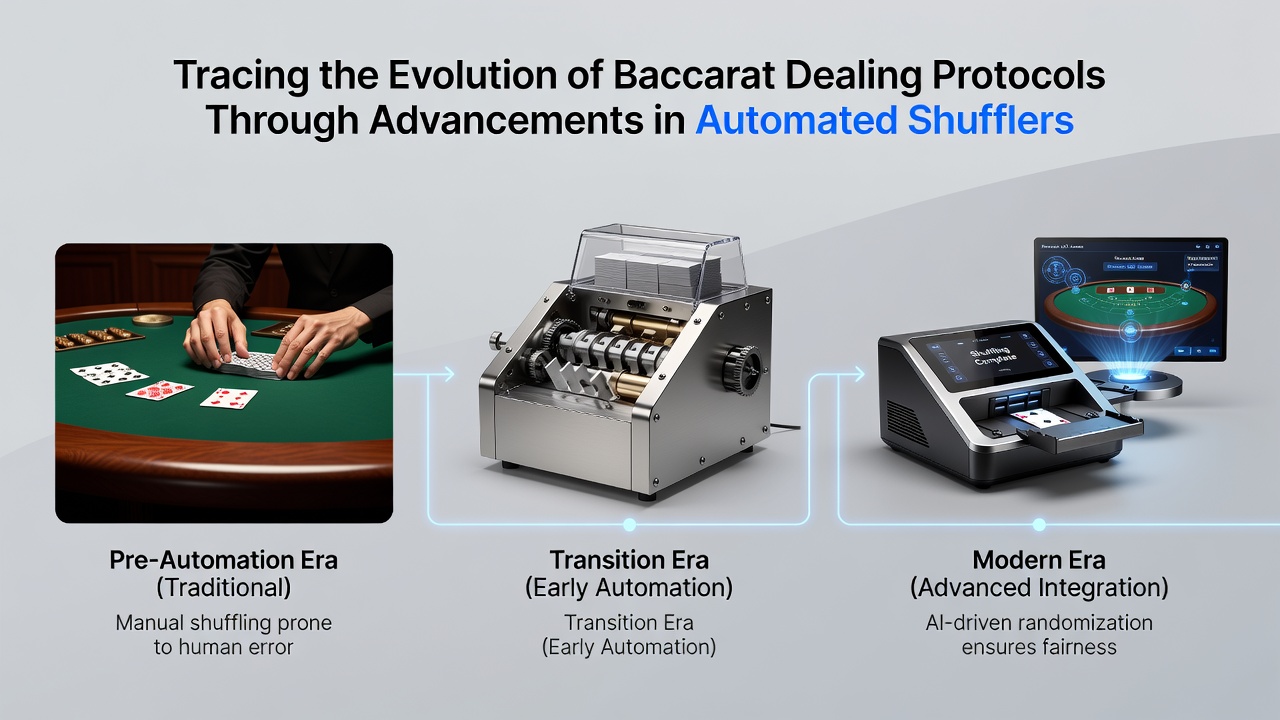 Baccarat-Tisch mit automatisiertem Shuffler und Spielern in Aktion